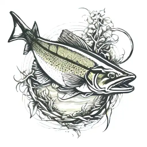 fly fishing rod casting a line tattoo design idea