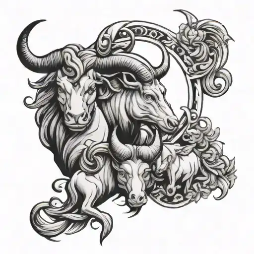 Capricorn, Pisces, Taurus, Gemini family zodiac signs tattoo design idea