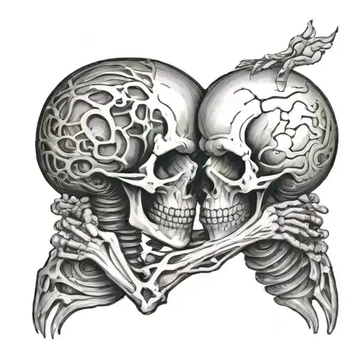 skeleton holding each other tattoo design idea