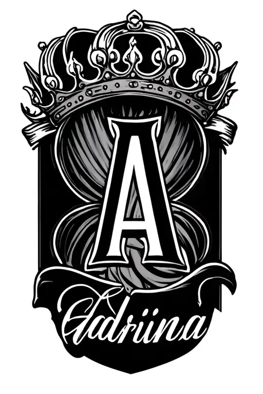 "Adriana" the name written across arm with a crown around the A and shading around tattoo design idea