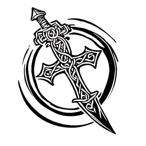 celtic cross dagger tattoo design idea