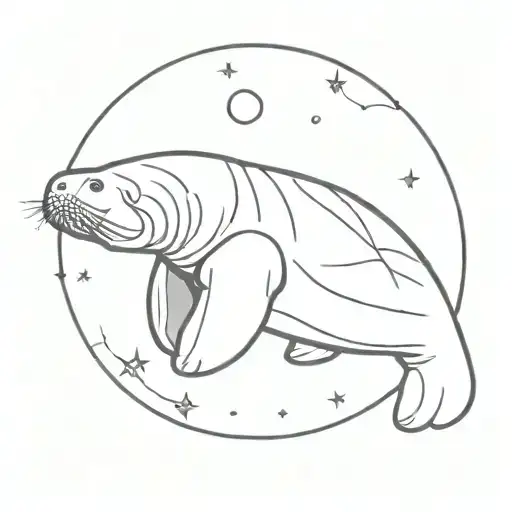 manatee in space tattoo design idea