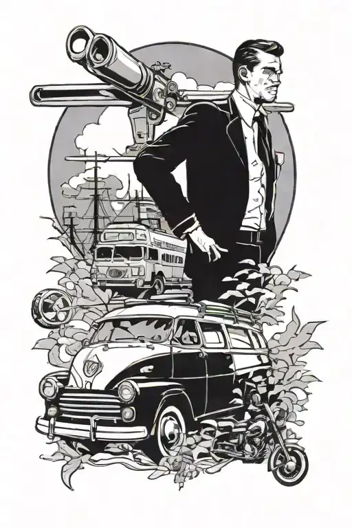 transporter t2 and a pipe wrench on the roof top looking tattoo design idea