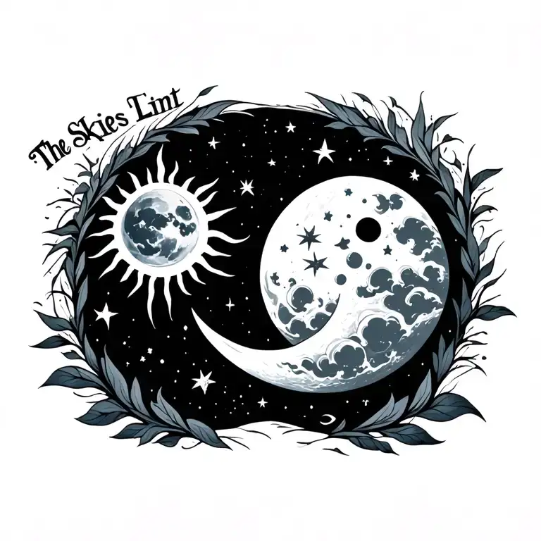 "The Skies The Limit" with a sun and moon next to it simple and small tattoo design idea