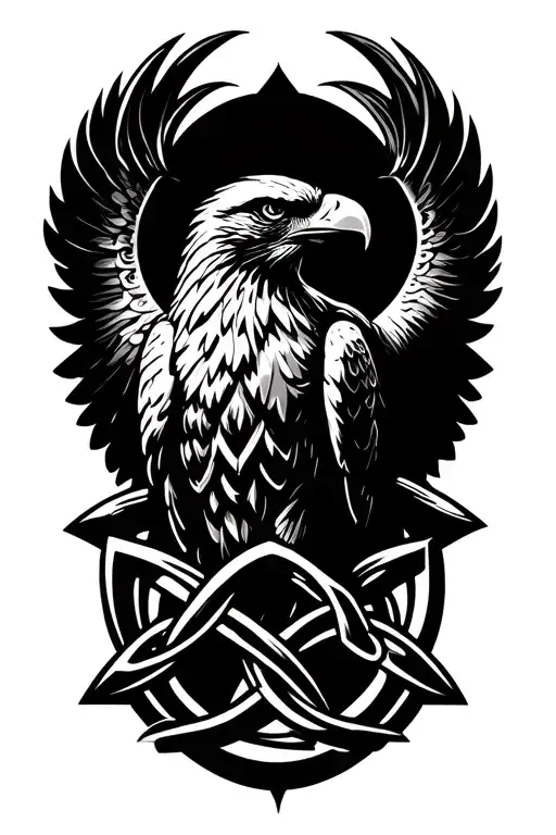 celtic knot eagle perched tattoo design idea