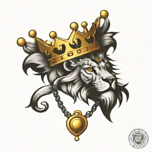crown with a lion and a heart shaped lock tattoo design idea