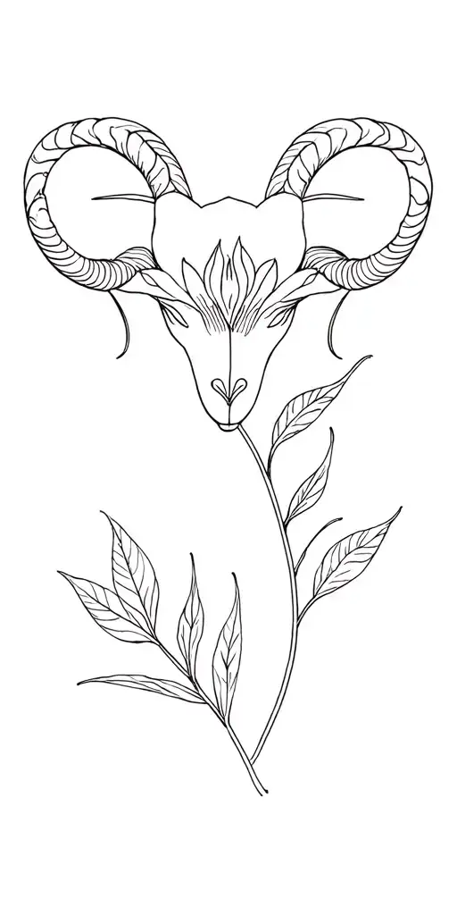 Aries zodiac sign flower surrounded tattoo design idea