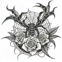 roses spider webs and spider crawling tattoo design idea
