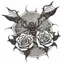 roses spider webs and spider crawling tattoo design idea