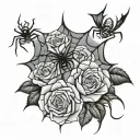 roses spider webs and spider crawling tattoo design idea
