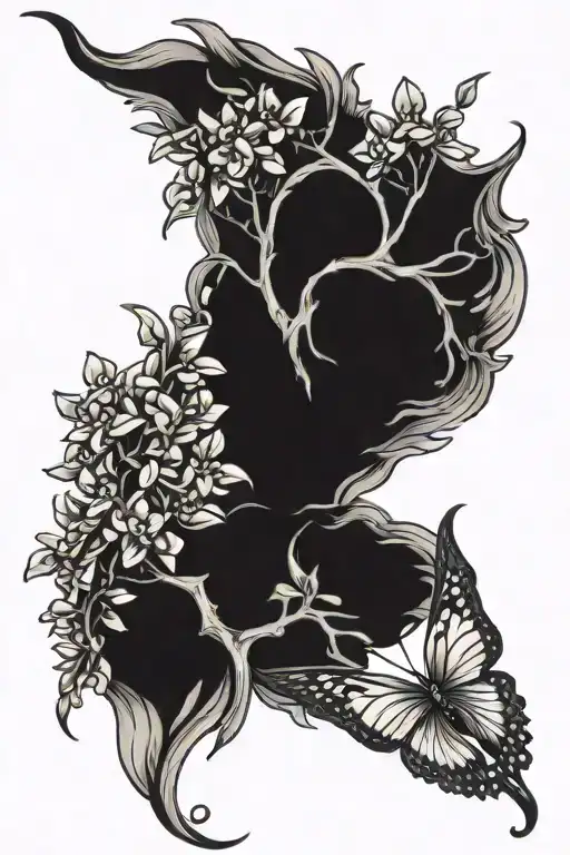 wisteria flower with demon sla butterfly tattoo design idea