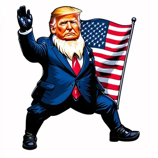 Gnome that looks like Trump waving U S Flag and is waving at Joe Biden  tattoo design idea