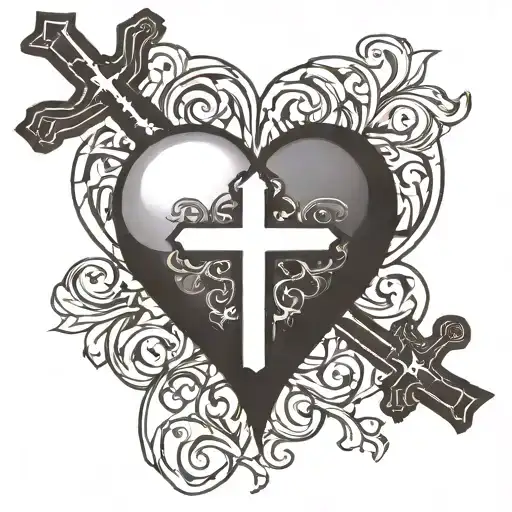 Heart with cross big enough for script font tattoo design idea