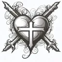 Heart with cross big enough for script font tattoo design idea