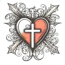 Heart with cross big enough for script font tattoo design idea