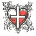 Heart with cross big enough for script font tattoo design idea