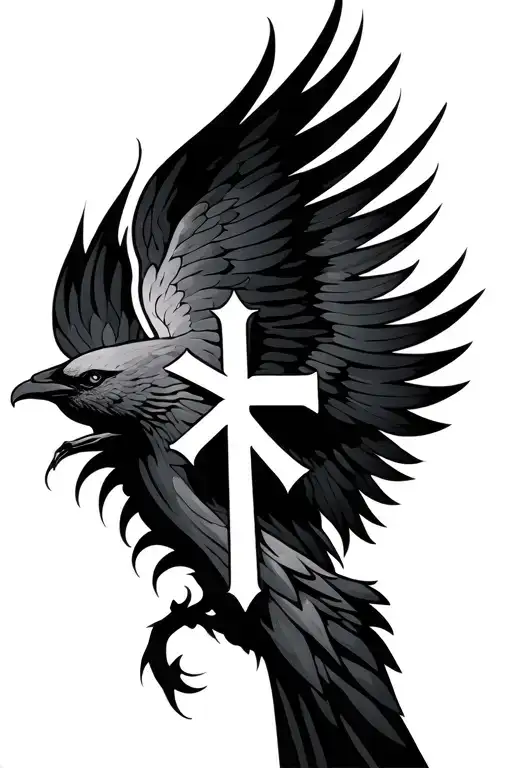 A cross on the wrist/thumb area that goes up the fore arm into a firebird  tattoo design idea