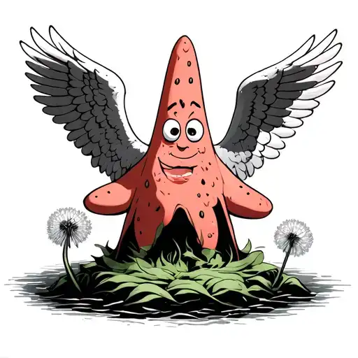 flying angels, patrick star, dandelion tattoo design idea