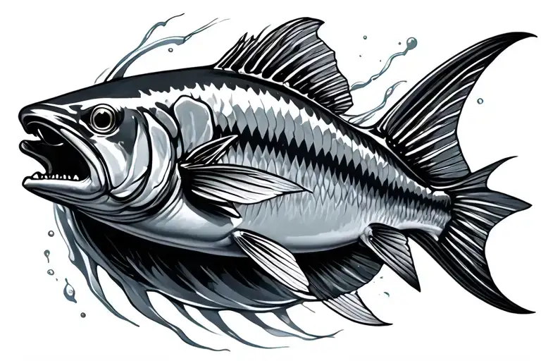Barracuda fish swimming gracefully tattoo design idea