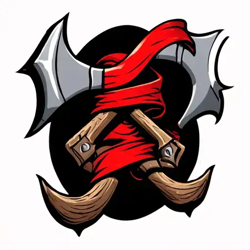 shango's double axe with red banner wrapping tattoo design idea