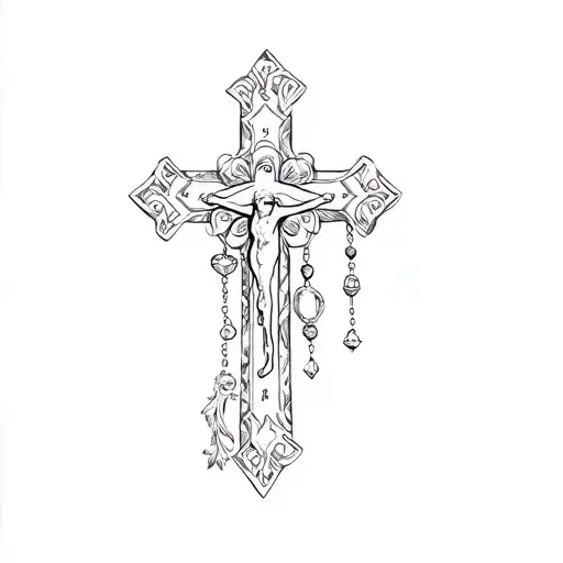 a cross and rosary tattoo design idea