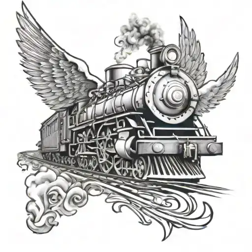 polar express train with angel wings and music notes  tattoo design idea