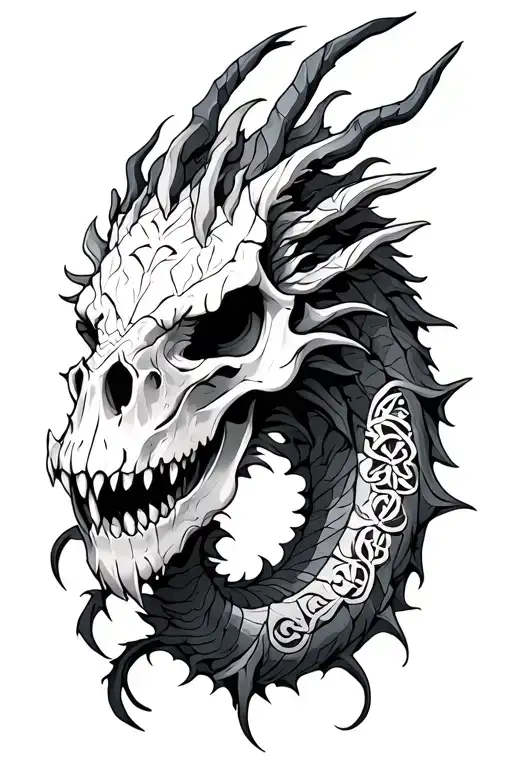 dragon skull nordic runes tattoo design idea