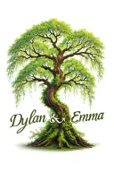 "Dylan & Emma" willow tree growing with names in branches forming tattoo design idea