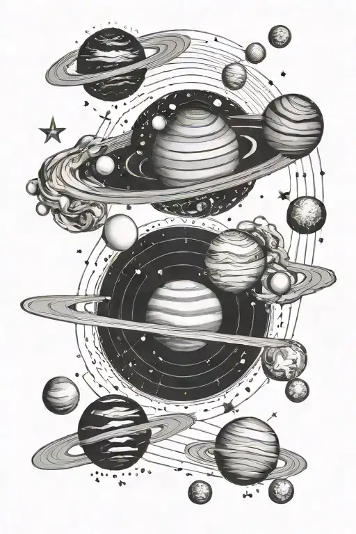 solar system with all tattoo design idea