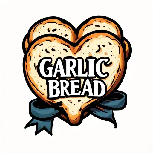 "GARLIC BREAD" heart shaped slice of garlic bread with ribbon tattoo design idea