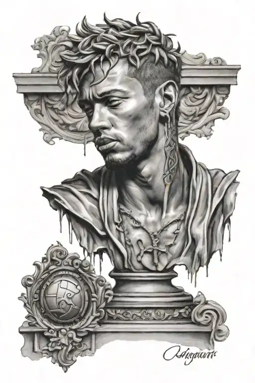 Roman statue, Neymar, FortunAlone tattoo design idea