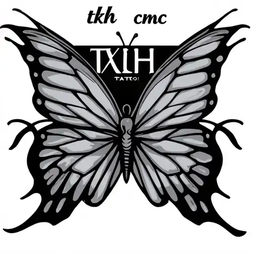 "tkh cmc" butterfly wing attached tattoo design idea