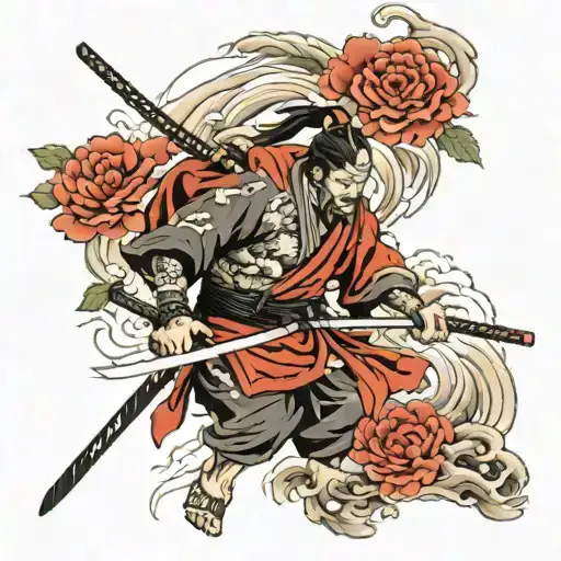 bushido warrior surrounded tattoo design idea