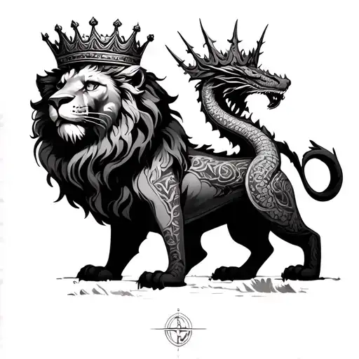 lion wearing a crown in a Ouroboros dragon tattoo design idea