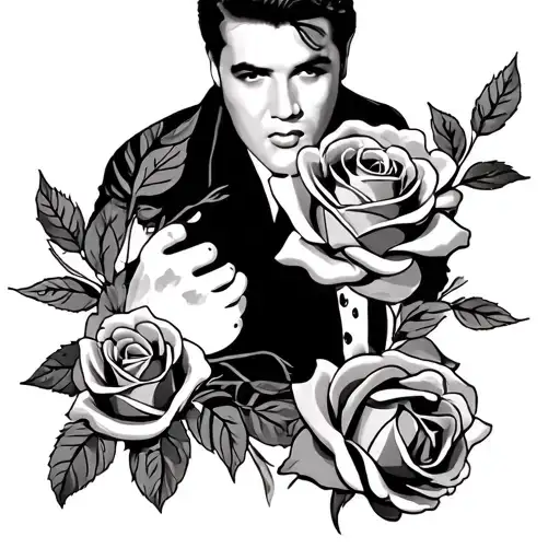 roses and elvis Presley tattoo design idea