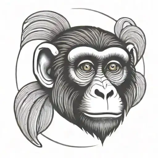 simple monkey head in circle tattoo design idea