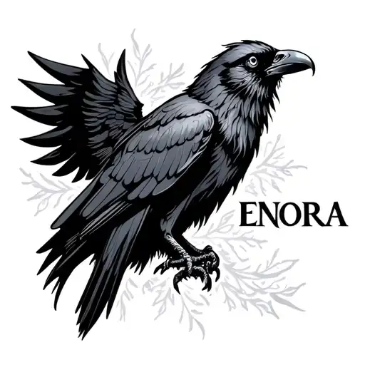 Nordic raven with the first name ENORA Nordic style tattoo design idea