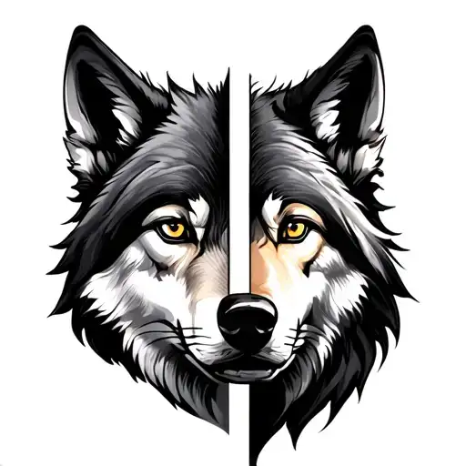 half cross half wolf face tattoo design idea