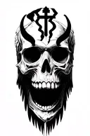 angel skull, devil skull, gritt, prison, cross, angel wings, rays, story, less black tattoo design idea