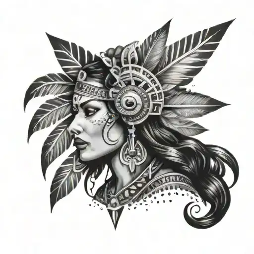 Aztec goddess inspired portrait with a chicano twist tattoo design idea