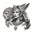 Aztec goddess inspired portrait with a chicano twist tattoo design idea