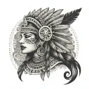 Aztec goddess inspired portrait with a chicano twist tattoo design idea