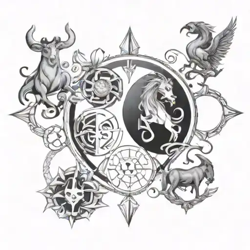 Tattoo Zodiac signs as a family: Mother-Libra, Father-Taurus, Brother-Leo, brother-aquarius tattoo design idea