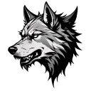 Witcher wolf head in Warhammer 40k style tattoo design idea