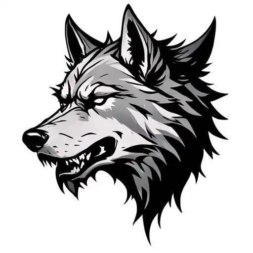 Witcher wolf head in Warhammer 40k style tattoo design idea