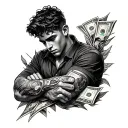 sleeve tattoo design that denote how a boy made fame , business, more money, their hardwork , love , time that all time tattoo design idea