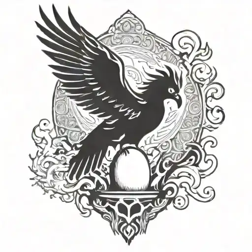 A phoenix rising from flames engulfing an egg tattoo design idea