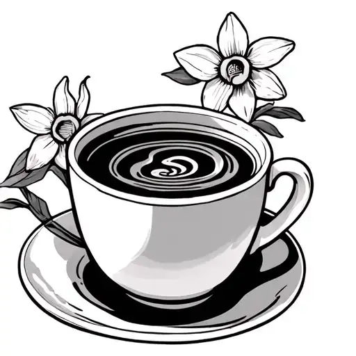 espresso cup with dafadils tattoo design idea