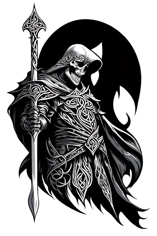 Celtic knight reaper tattoo design idea