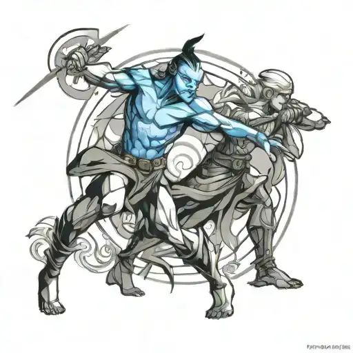 Blue Avatar fighting Paul Atredes tattoo design idea